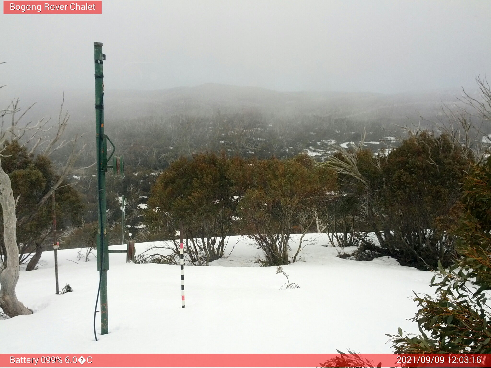 Bogong Web Cam 12:03pm Thursday 9th of September 2021