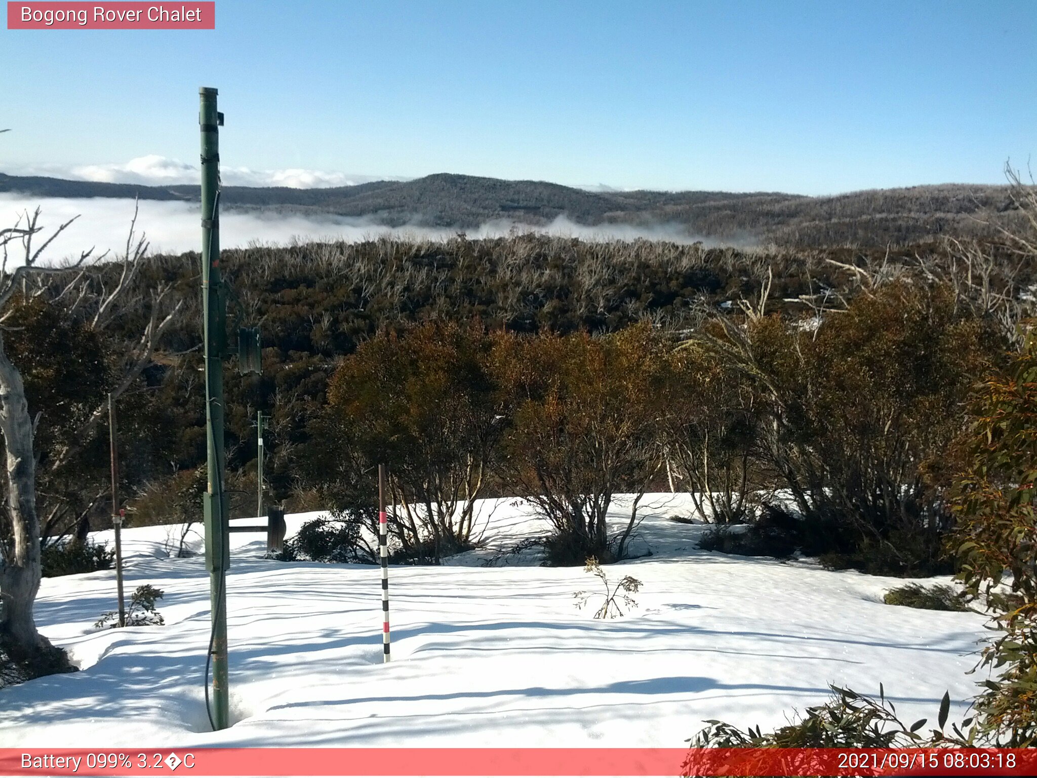 Bogong Web Cam 8:03am Wednesday 15th of September 2021