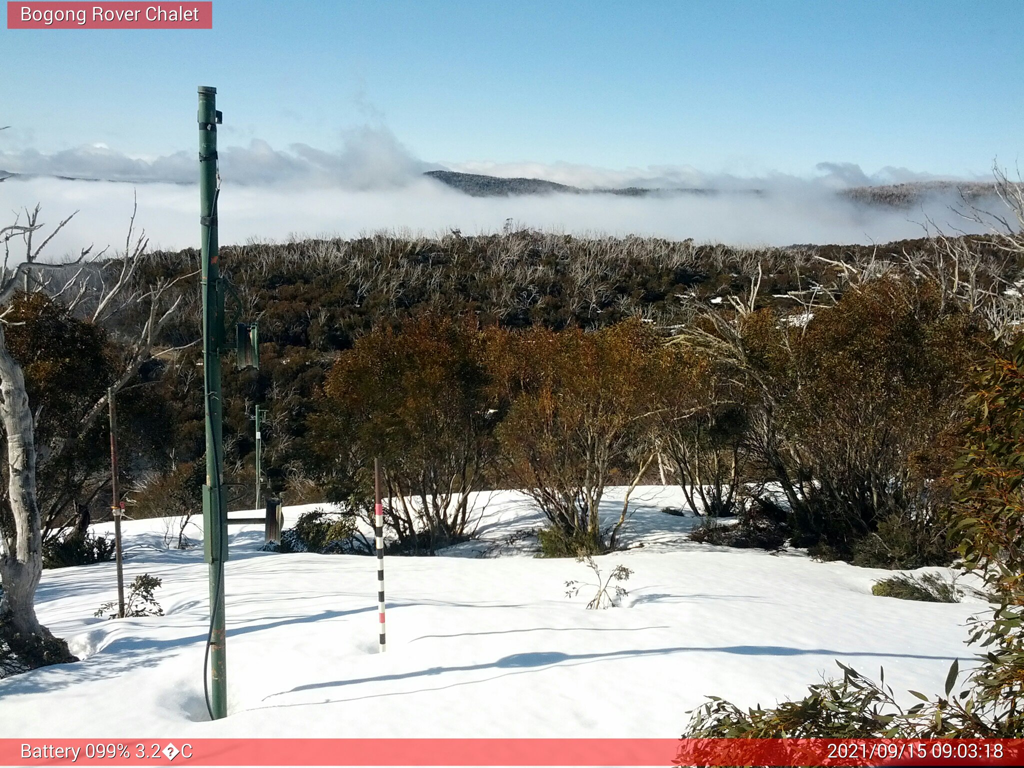 Bogong Web Cam 9:03am Wednesday 15th of September 2021