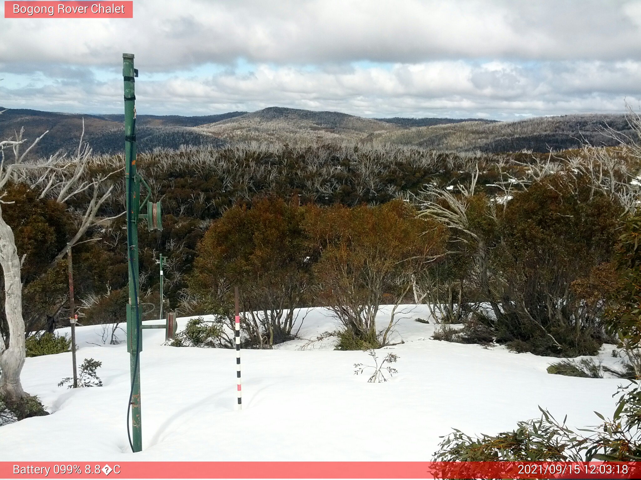 Bogong Web Cam 12:03pm Wednesday 15th of September 2021