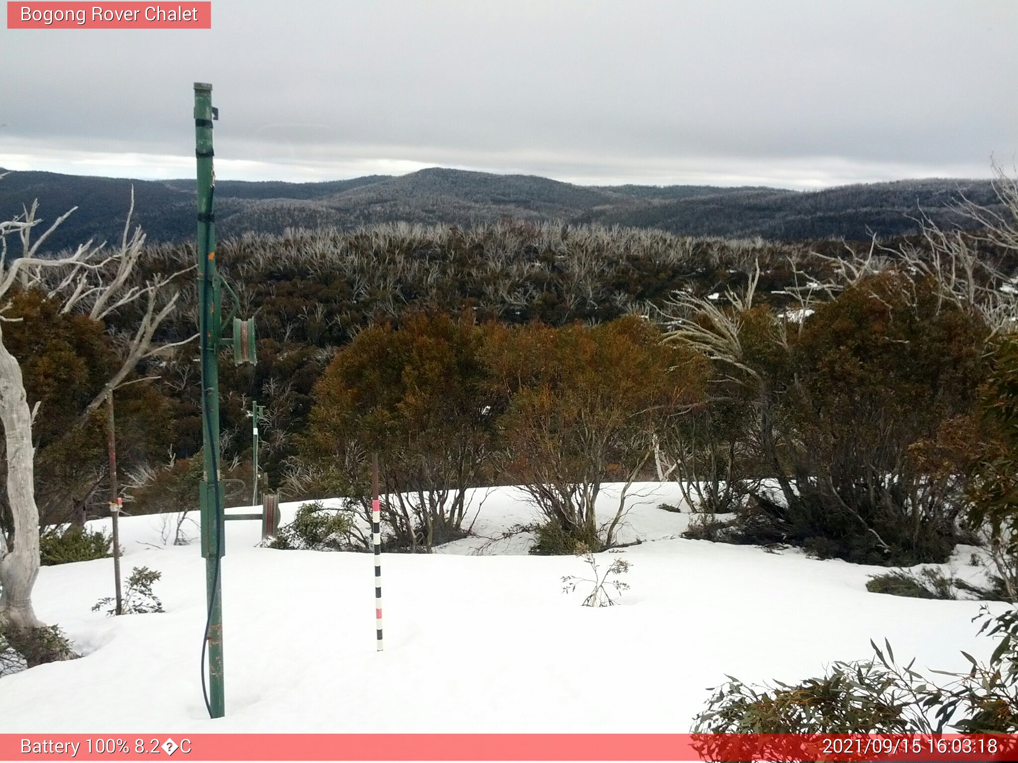 Bogong Web Cam 4:03pm Wednesday 15th of September 2021