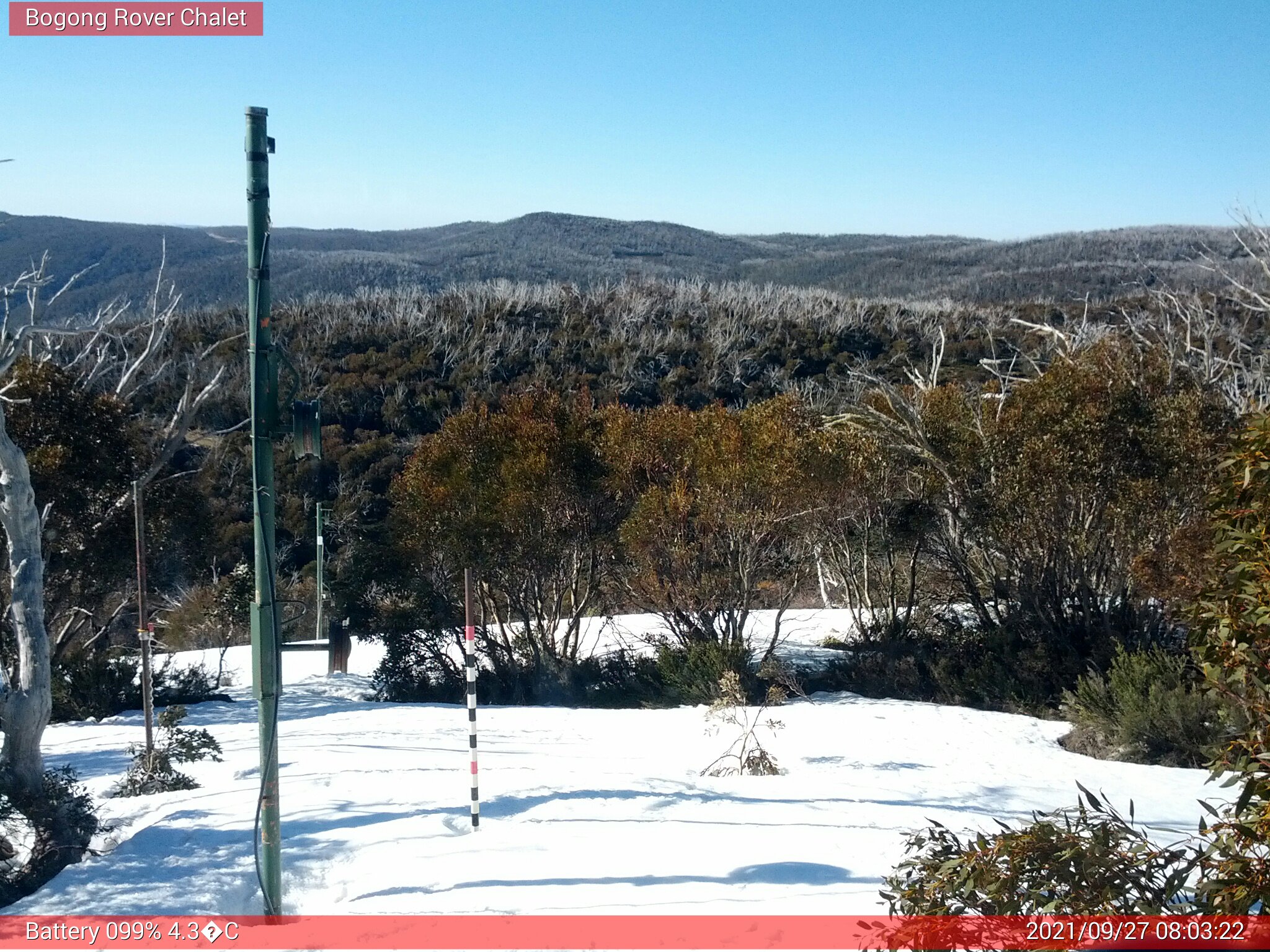 Bogong Web Cam 8:03am Monday 27th of September 2021