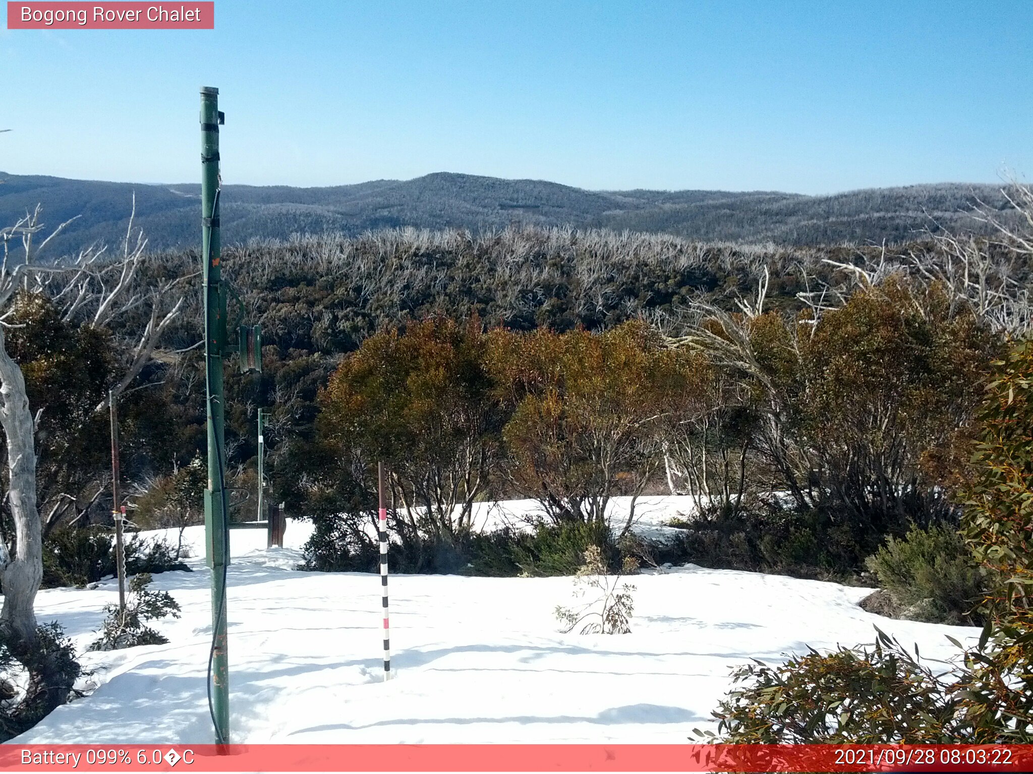 Bogong Web Cam 8:03am Tuesday 28th of September 2021