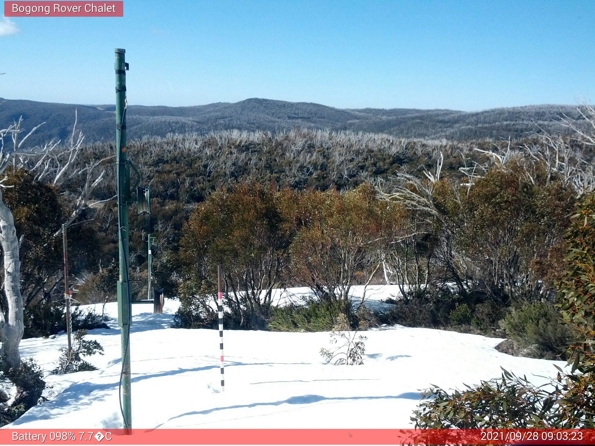 Bogong Web Cam 9:03am Tuesday 28th of September 2021