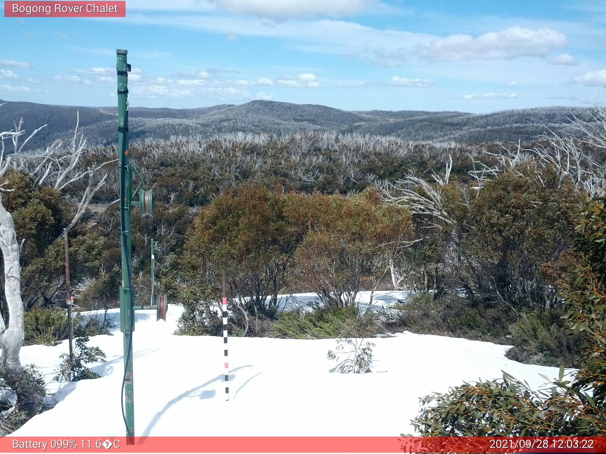 Bogong Web Cam 12:03pm Tuesday 28th of September 2021