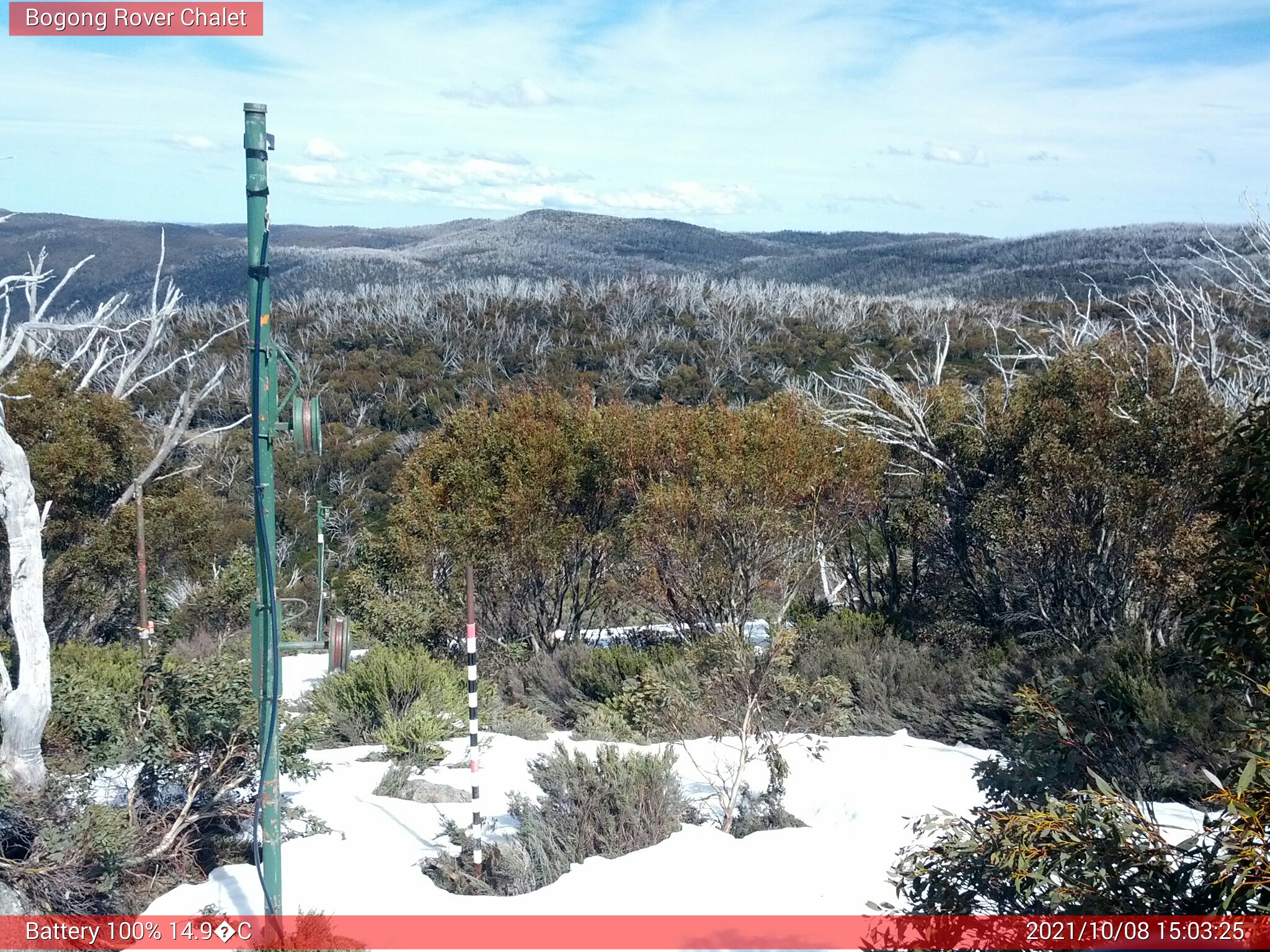 Bogong Web Cam 3:03pm Friday 8th of October 2021