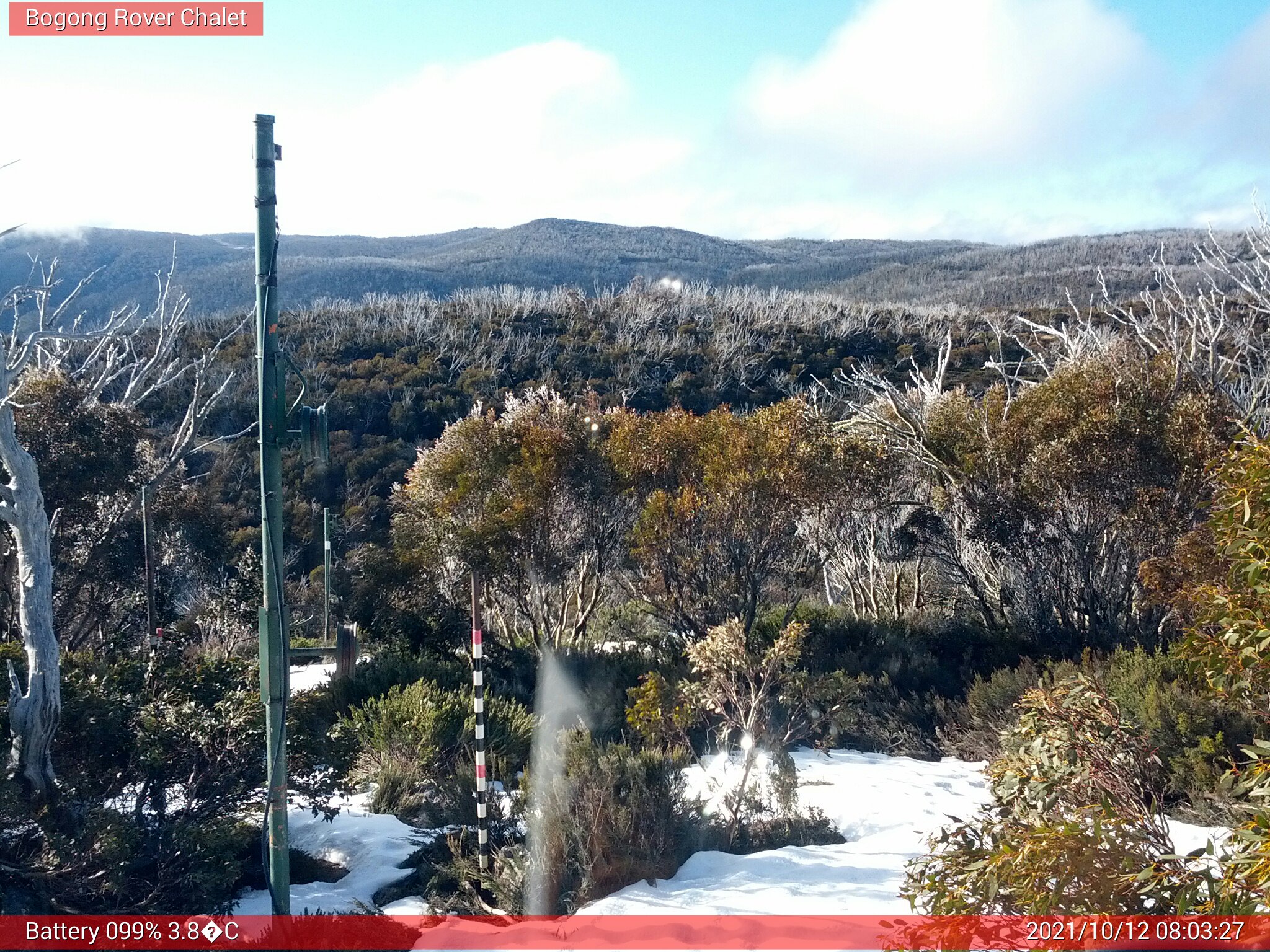 Bogong Web Cam 8:03am Tuesday 12th of October 2021