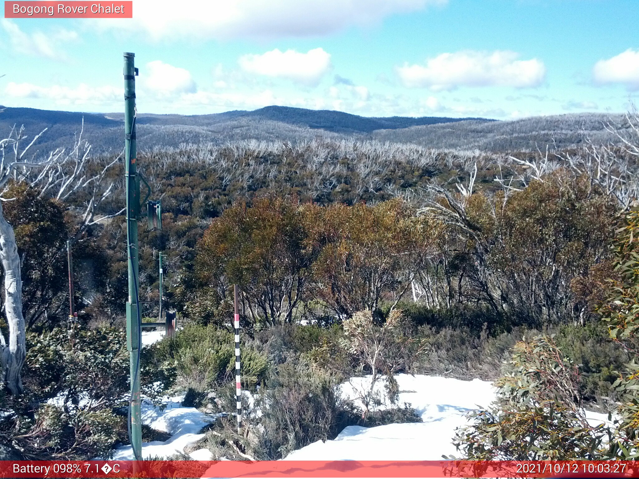 Bogong Web Cam 10:03am Tuesday 12th of October 2021