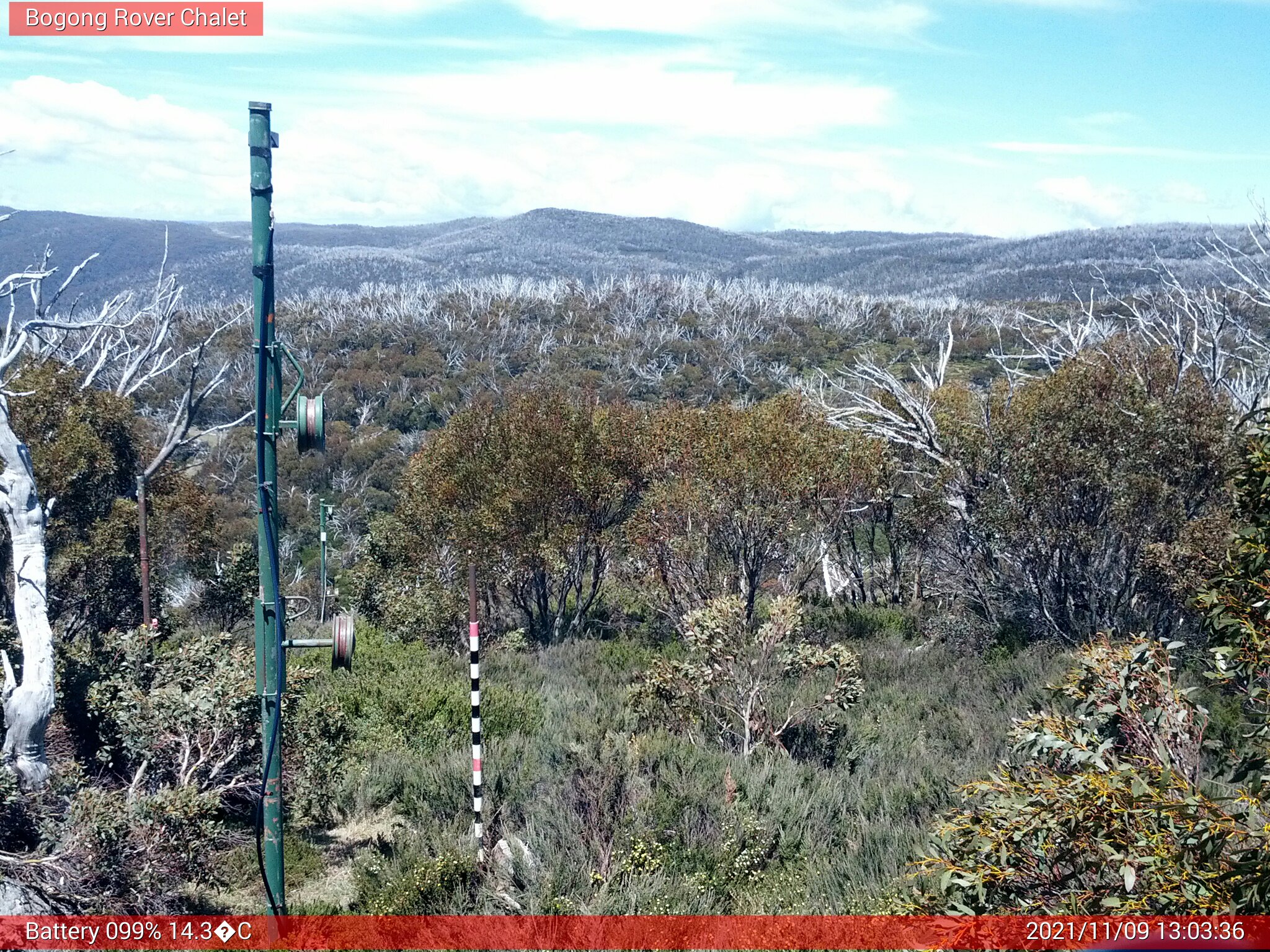 Bogong Web Cam 1:03pm Tuesday 9th of November 2021