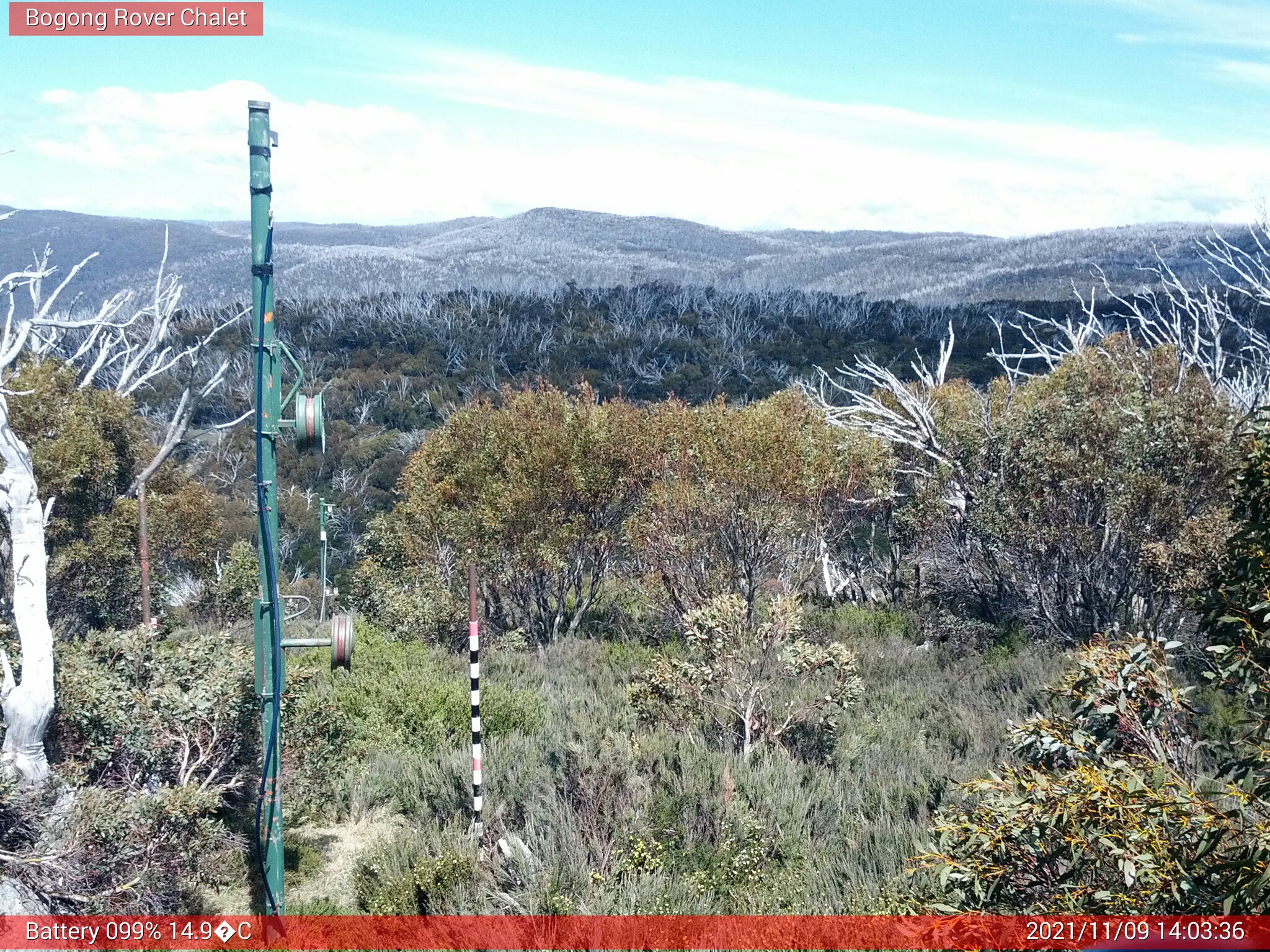 Bogong Web Cam 2:03pm Tuesday 9th of November 2021