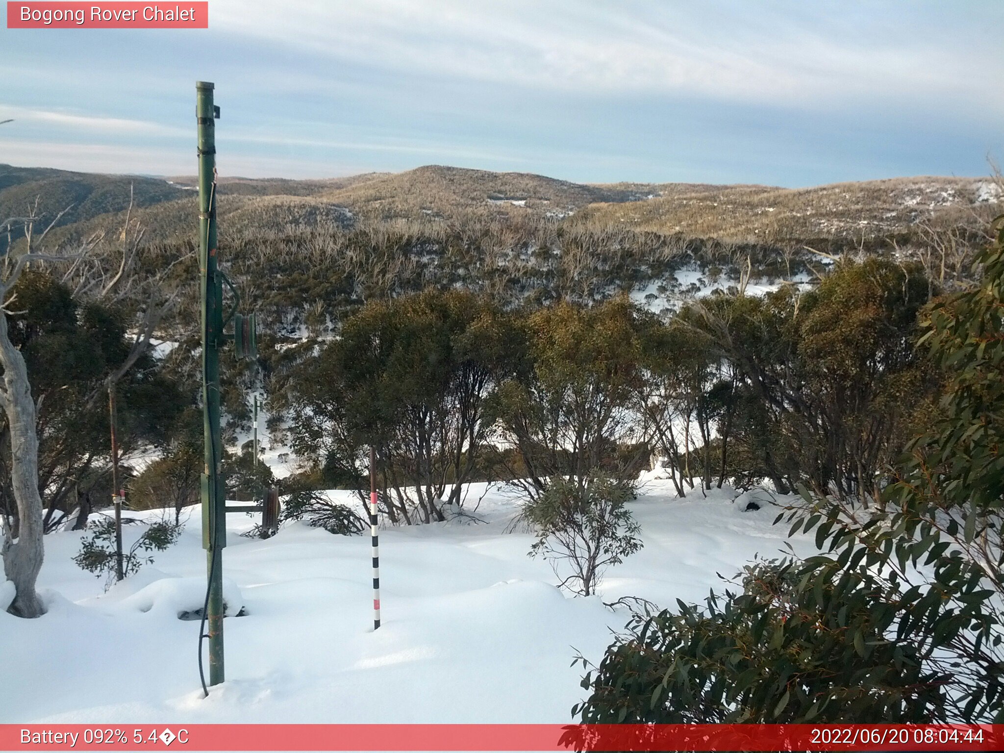 Bogong Web Cam 8:04am Monday 20th of June 2022