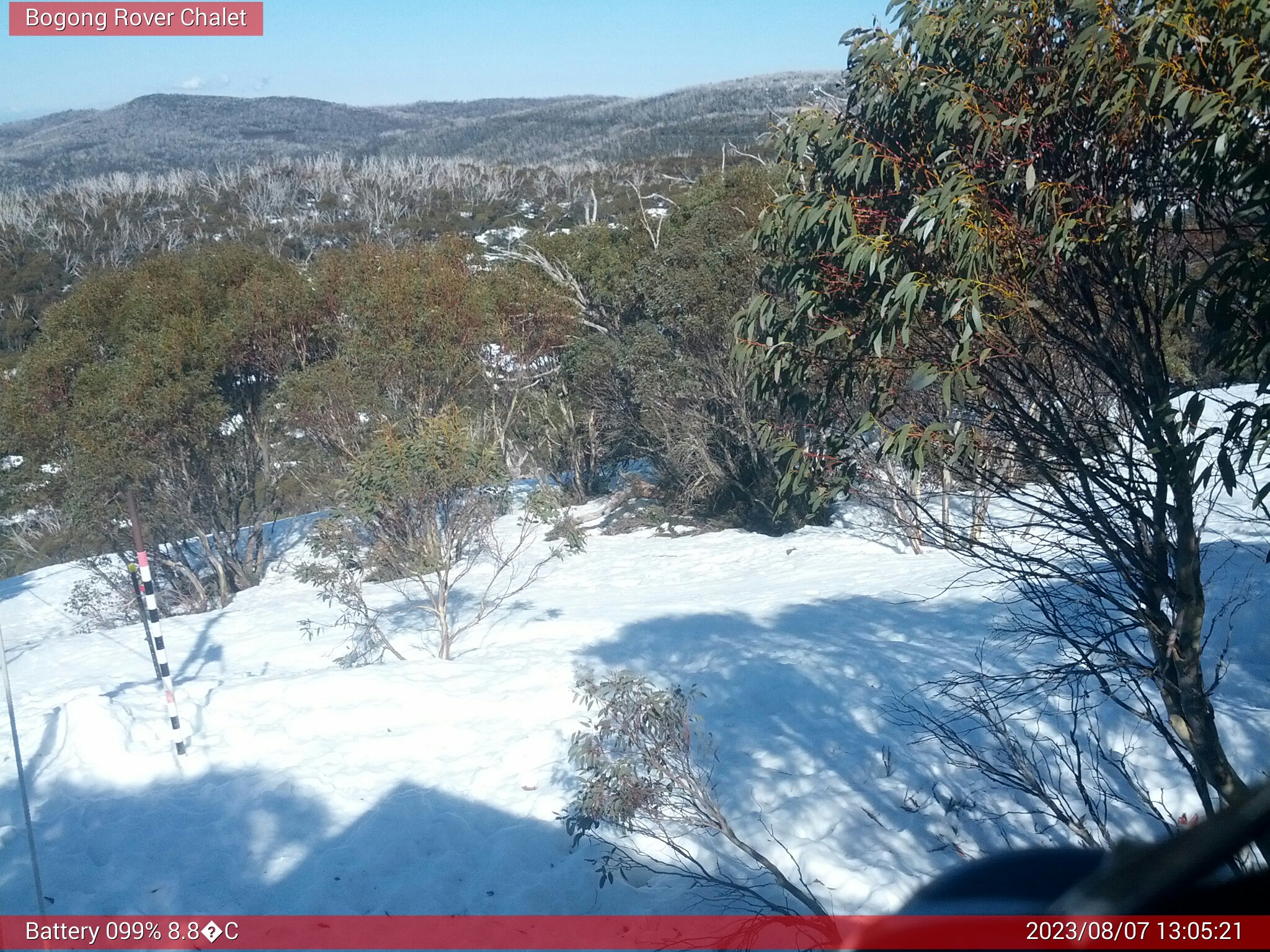 Bogong Web Cam 1:05pm Monday 7th of August 2023